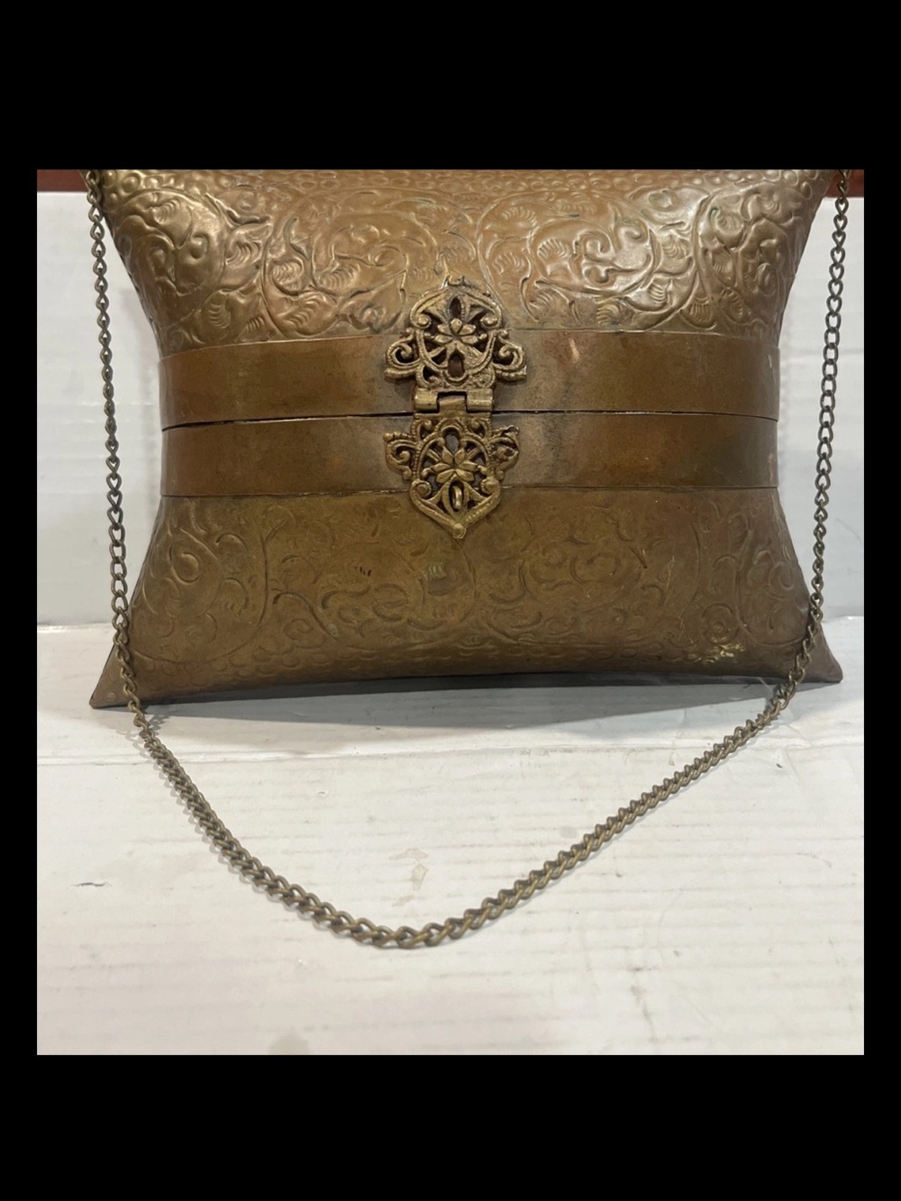 Brass Copper Purse Renaissance Fair Cosplay Velvet Lining Embossed Shoulder Bag